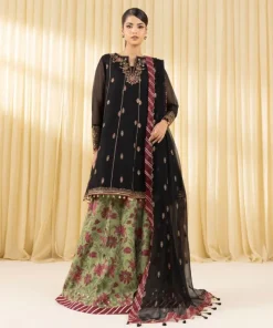Fashion Sapphire 3 Piece - Embroidered Blended Net Suit BlackDupatta