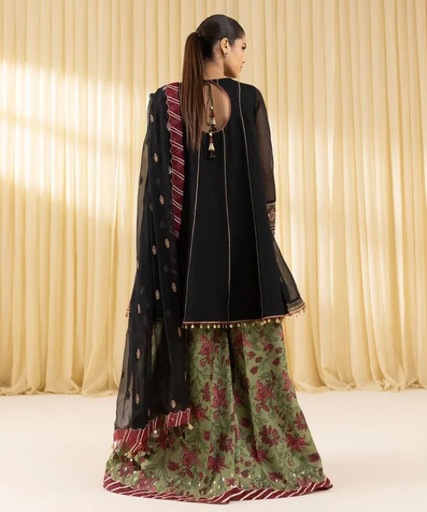 Fashion Sapphire 3 Piece - Embroidered Blended Net Suit BlackDupatta