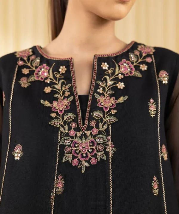 Fashion Sapphire 3 Piece - Embroidered Blended Net Suit BlackDupatta