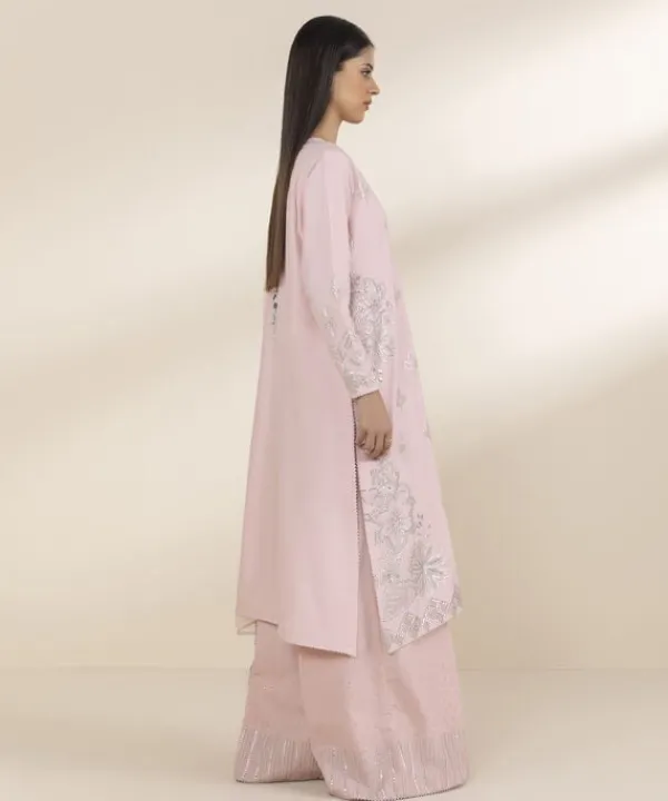 Clearance Sapphire 3 Piece - Embroidered Chambray Suit Light PinkDupatta