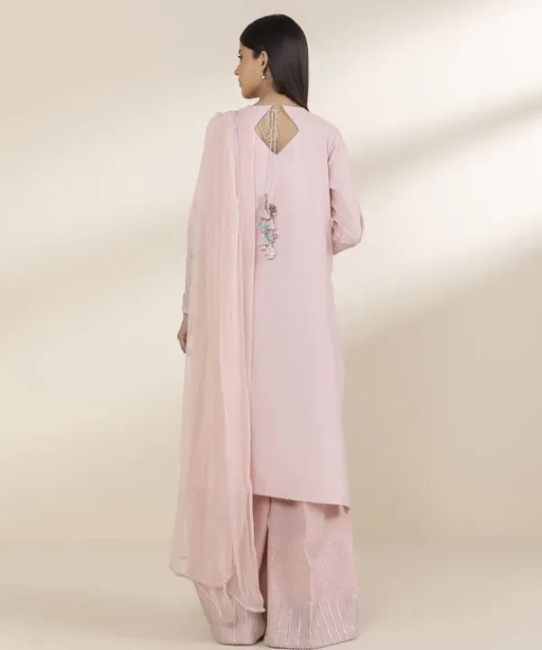 Clearance Sapphire 3 Piece - Embroidered Chambray Suit Light PinkDupatta