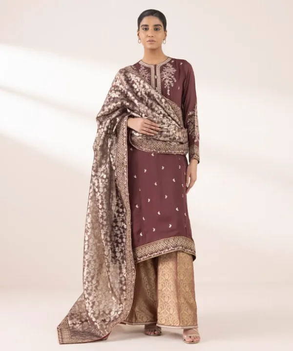 New Sapphire 3 Piece - Embroidered Chiffon Suit Brown