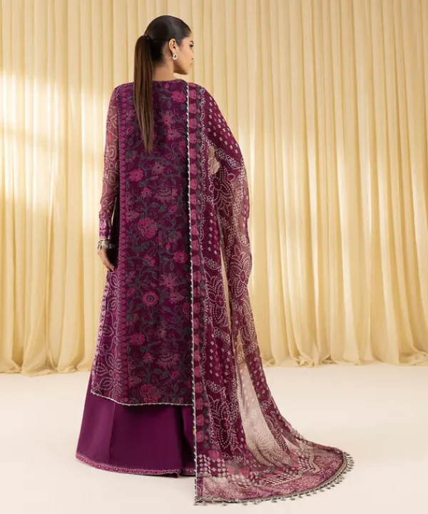 Discount Sapphire 3 Piece - Embroidered Chiffon Suit MagentaDupatta