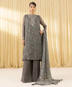 Best Sapphire 3 Piece - Embroidered Chiffon Suit GreyDupatta