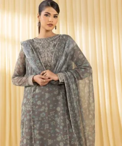 Best Sapphire 3 Piece - Embroidered Chiffon Suit GreyDupatta