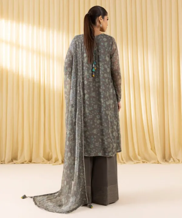 Best Sapphire 3 Piece - Embroidered Chiffon Suit GreyDupatta