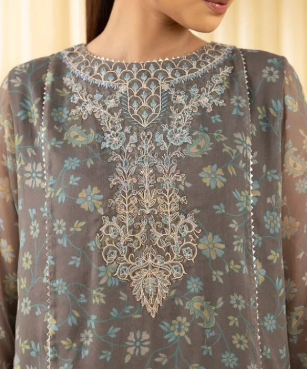 Best Sapphire 3 Piece - Embroidered Chiffon Suit GreyDupatta