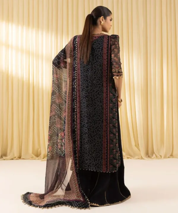 Best Sapphire 3 Piece - Embroidered Chiffon Suit BlackDupatta