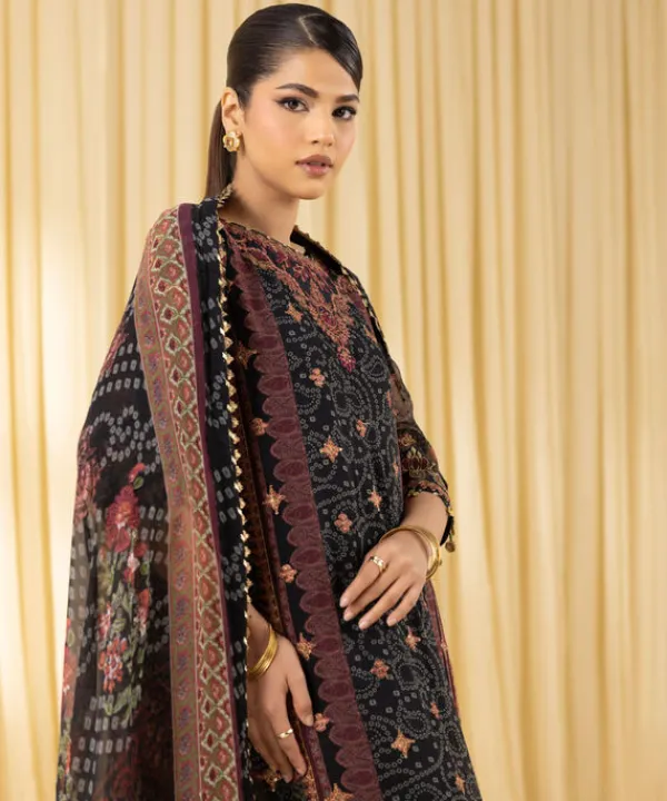 Best Sapphire 3 Piece - Embroidered Chiffon Suit BlackDupatta