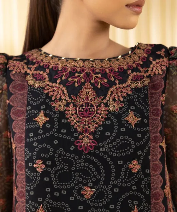 Best Sapphire 3 Piece - Embroidered Chiffon Suit BlackDupatta