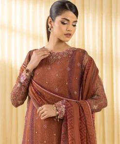 New Sapphire 3 Piece - Embroidered Chiffon Suit RustDupatta