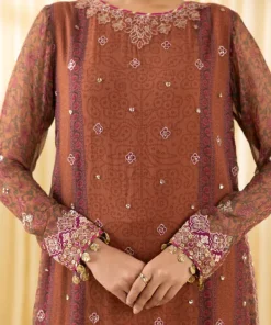 New Sapphire 3 Piece - Embroidered Chiffon Suit RustDupatta