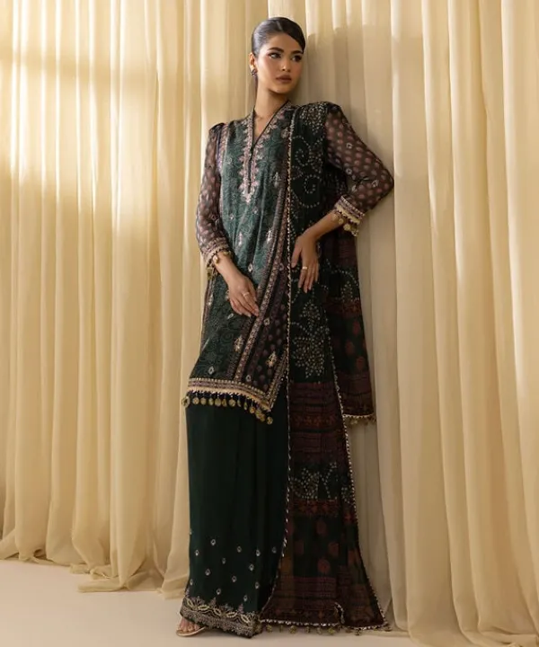 Online Sapphire 3 Piece - Embroidered Chiffon Suit GreenDupatta