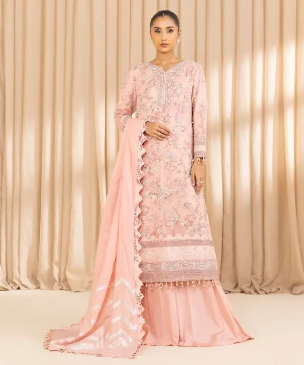 Fashion Sapphire 3 Piece - Embroidered Chiffon Suit Tea PinkDupatta