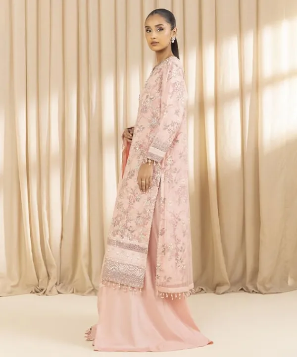 Fashion Sapphire 3 Piece - Embroidered Chiffon Suit Tea PinkDupatta