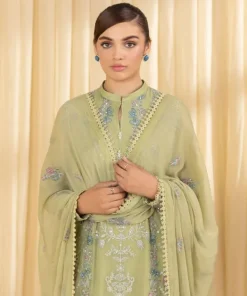Hot Sapphire 3 Piece - Embroidered Chiffon Suit Bronze YellowDupatta