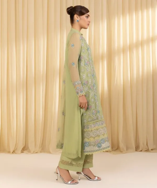 Hot Sapphire 3 Piece - Embroidered Chiffon Suit Bronze YellowDupatta