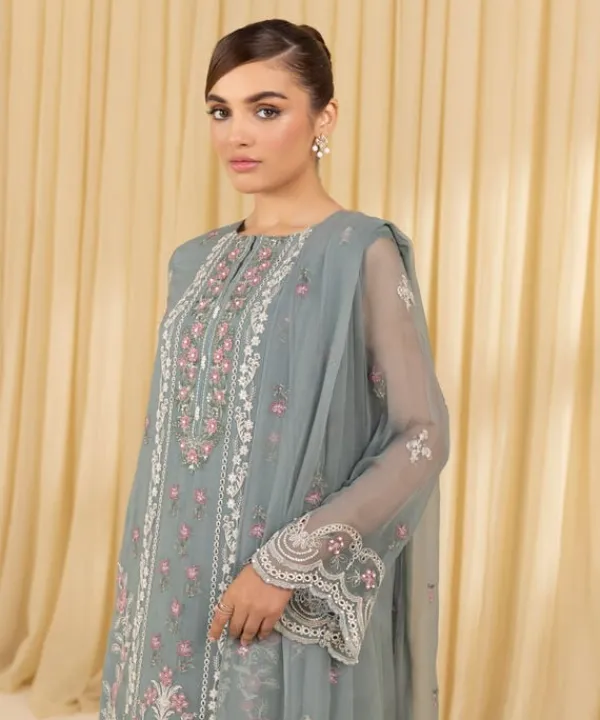 Sale Sapphire 3 Piece - Embroidered Chiffon Suit GreyDupatta