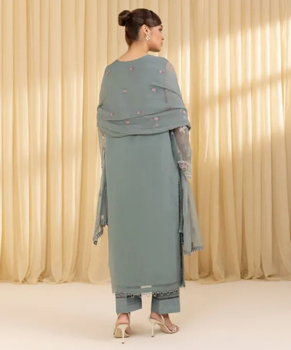 Sale Sapphire 3 Piece - Embroidered Chiffon Suit GreyDupatta