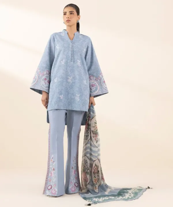 Discount Sapphire 3 Piece - Embroidered Cotton Jacquard Suit