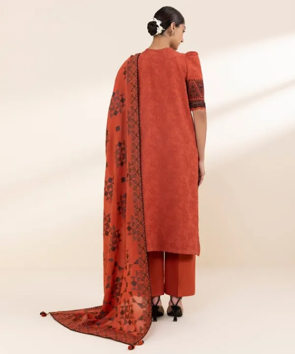 Hot Sapphire 3 Piece - Embroidered Cotton Jacquard Suit