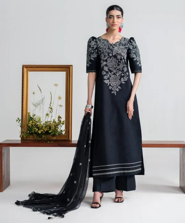 Sale Sapphire 3 Piece - Embroidered Cotton Jacquard Suit