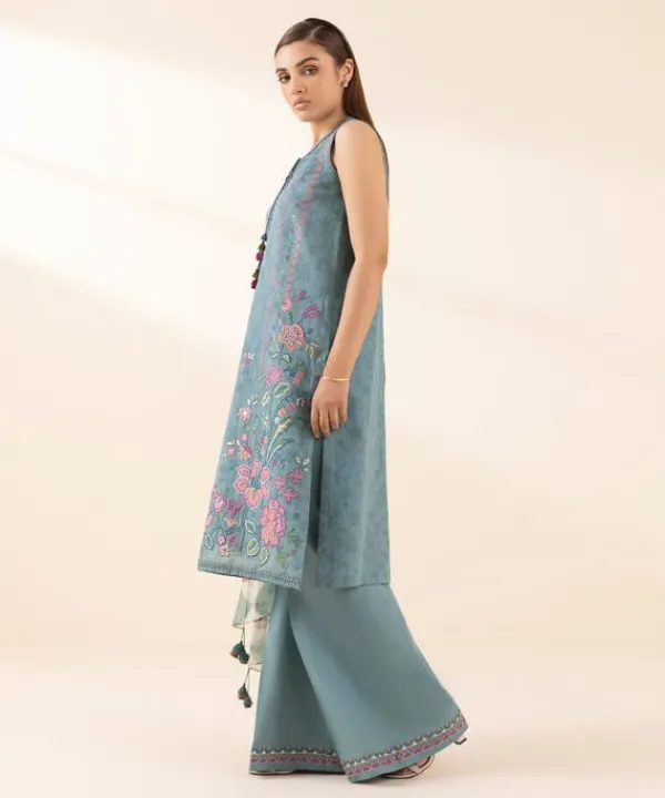 Fashion Sapphire 3 Piece - Embroidered Cotton Jacquard Suit