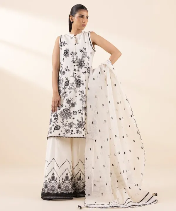 Best Sapphire 3 Piece - Embroidered Cotton Jacquard Suit