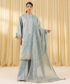 Fashion Sapphire 3 Piece - Embroidered Cotton Satin Suit AquaDupatta
