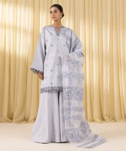 Outlet Sapphire 3 Piece - Embroidered Cotton Satin Suit GreyDupatta