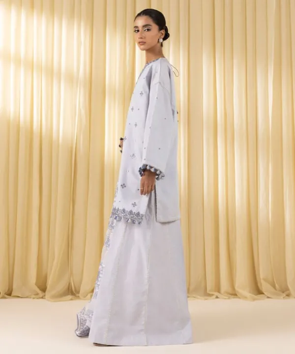 Outlet Sapphire 3 Piece - Embroidered Cotton Satin Suit GreyDupatta