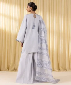 Outlet Sapphire 3 Piece - Embroidered Cotton Satin Suit GreyDupatta
