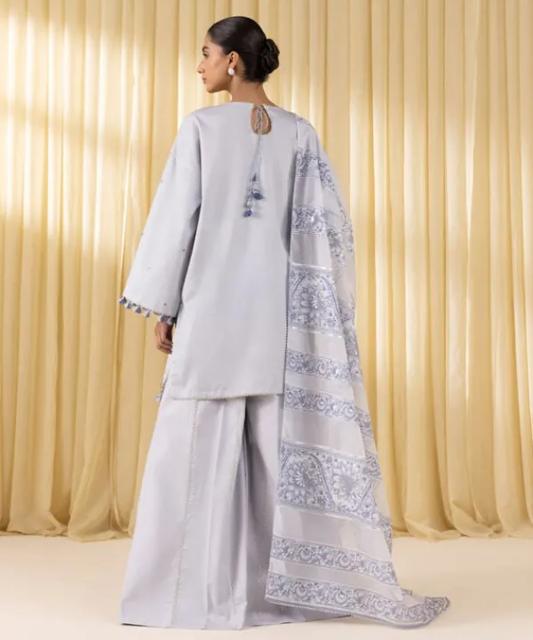 Outlet Sapphire 3 Piece - Embroidered Cotton Satin Suit GreyDupatta