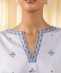 Outlet Sapphire 3 Piece - Embroidered Cotton Satin Suit GreyDupatta