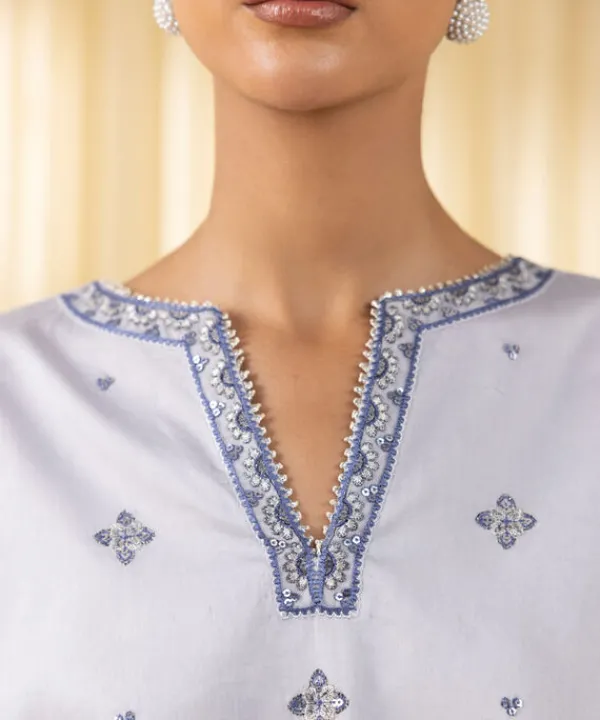 Outlet Sapphire 3 Piece - Embroidered Cotton Satin Suit GreyDupatta