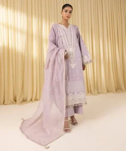 New Sapphire 3 Piece - Embroidered Cotton Satin Suit LilacDupatta