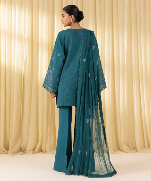 Online Sapphire 3 Piece - Embroidered Cotton Jacquard Suit Teal GreenDupatta