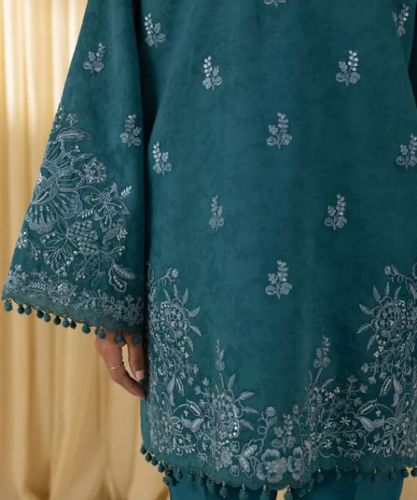 Online Sapphire 3 Piece - Embroidered Cotton Jacquard Suit Teal GreenDupatta