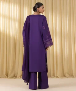 Clearance Sapphire 3 Piece - Embroidered Cotton Satin Suit PurpleDupatta