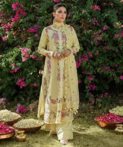 Clearance Sapphire 3 Piece - Embroidered Cotton Satin Suit Light YellowDupatta