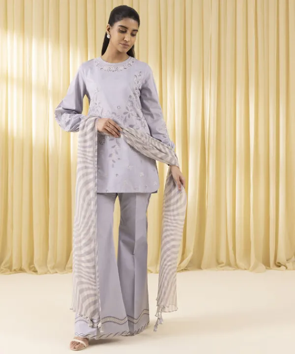 Online Sapphire 3 Piece - Embroidered Cotton Jacquard Suit Sky BlueDupatta