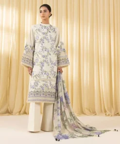Best Sapphire 3 Piece - Embroidered Cotton Jacquard Suit Off WhiteDupatta
