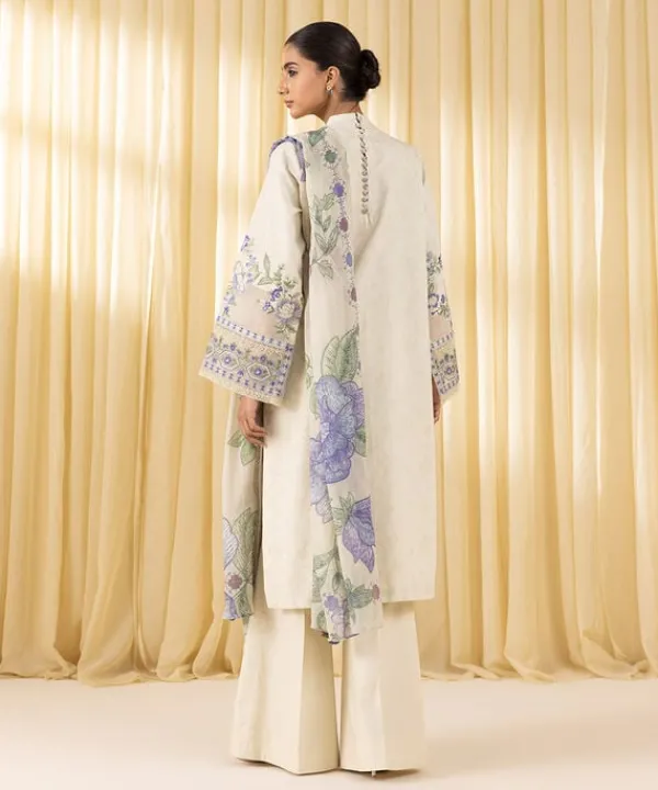 Best Sapphire 3 Piece - Embroidered Cotton Jacquard Suit Off WhiteDupatta