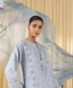 New Sapphire 3 Piece - Embroidered Cotton Jacquard Suit Ice BlueDupatta