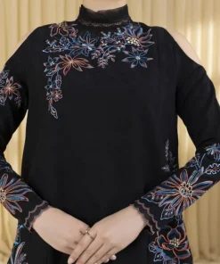 Hot Sapphire 3 Piece - Embroidered Cotton Jacquard Suit BlackDupatta