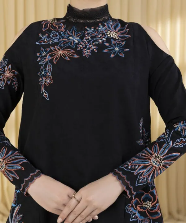 Hot Sapphire 3 Piece - Embroidered Cotton Jacquard Suit BlackDupatta