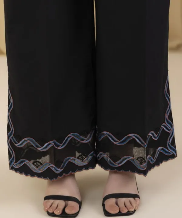 Hot Sapphire 3 Piece - Embroidered Cotton Jacquard Suit BlackDupatta