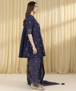 New Sapphire 3 Piece - Embroidered Cotton Jacquard Suit Navy BlueDupatta