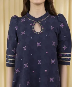 New Sapphire 3 Piece - Embroidered Cotton Jacquard Suit Navy BlueDupatta