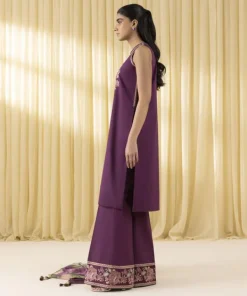 Outlet Sapphire 3 Piece - Embroidered Crosshatch Suit MagentaDupatta
